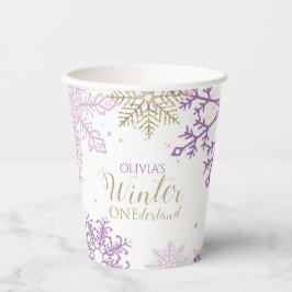 Winter Onederland lila Gold zum ersten Geburtstag Pappbecher