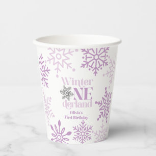 Winter Onederland Lila Schneeblume 1. Geburtstag Pappbecher