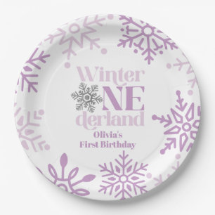 Winter Onederland Lila Schneeblume 1. Geburtstag Pappteller