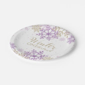 Winter Onederland Lila und Gold Snowflake Plate Pappteller (Schrägansicht)