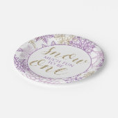 Winter Onederland Lila und Gold Snowflake Platte Pappteller (Schrägansicht)