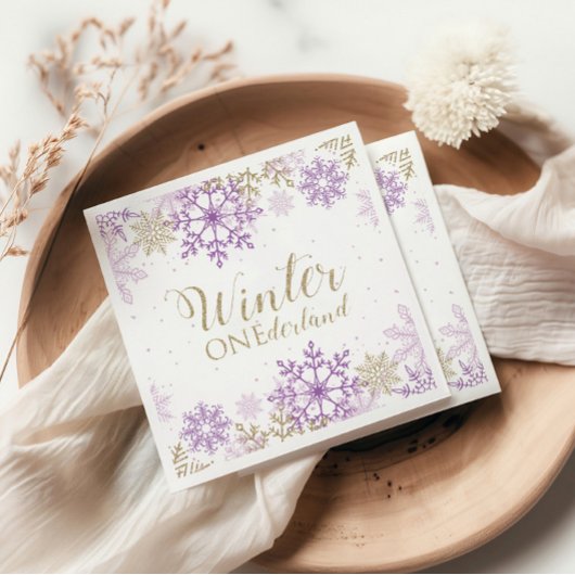Winter Onederland Lila und Gold Snowflake Serviette