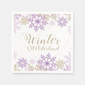 Winter Onederland Lila und Gold Snowflake Serviette (Vorderseite)