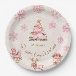 Winter-Onederland-Mädchen 1. Geburtstag Rosa Schne Pappteller