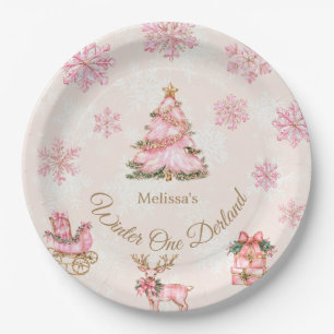 Winter-Onederland-Mädchen 1. Geburtstag Rosa Schne Pappteller