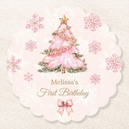 Winter ONEderland Mädchen 1. Geburtstag Rosa Schne Untersetzer