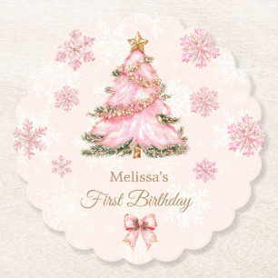 Winter ONEderland Mädchen 1. Geburtstag Rosa Schne Untersetzer