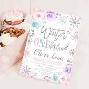 Winter ONEderland Mädchen 1. Geburtstagseinladung Einladung