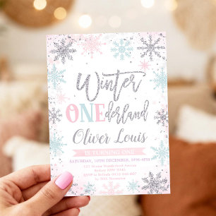 Winter ONEderland Mädchen 1. Geburtstagseinladung Einladung