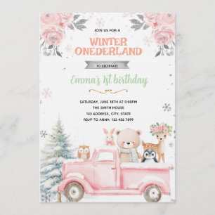 Winter-Onederland-Mädchen-LKW-Einladung Einladung
