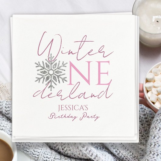 Winter ONEderland Minimalistisch Girl 1. Geburtsta Serviette