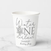 Winter ONEderland Minimalistisch Silver 1. Geburts Pappbecher (Rückseite)