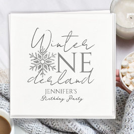 Winter ONEderland Minimalistisch Silver 1. Geburts Serviette