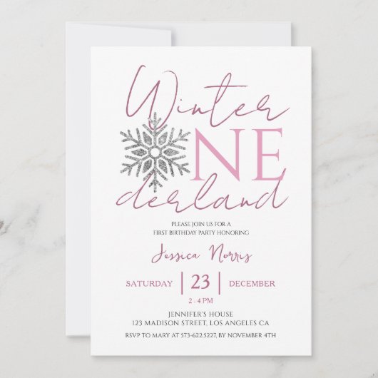Winter ONEderland | Minimalistisches Mädchen 1. Ge Einladung (Vorderseite)