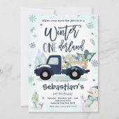 Winter ONEderland Navy Winter Truck Snowman Party Einladung (Vorderseite)