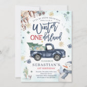 Winter ONEderland Navy Winter Truck Snowman Party Einladung (Vorderseite)
