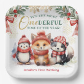Winter Onederland Niedlich Snow Animals 1. Geburts Pappteller (Vorderseite)