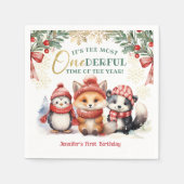 Winter Onederland Niedlich Snow Animals 1. Geburts Serviette (Vorderseite)