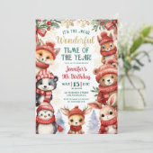 Winter Onederland Niedlich Winter Tiere 9. Geburts Einladung (Stehend Vorderseite)