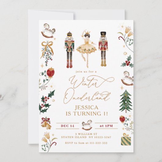 Winter Onederland Nutcracker 1. Geburtstag Einladung (Vorderseite)