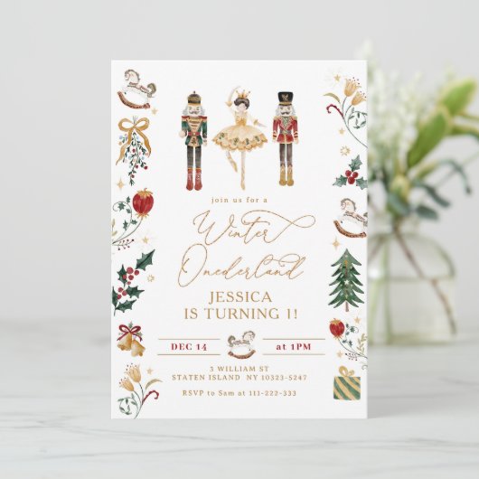 Winter Onederland Nutcracker 1. Geburtstag Einladung (Stehend Vorderseite)