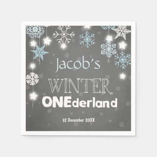 Winter onederland Paper Napkin Blue Boy Snowflake Serviette (Vorderseite)