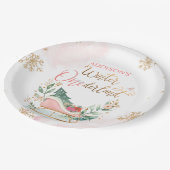 Winter Onederland Party Girl Pink Snow Geburtstag Pappteller (Schrägansicht)