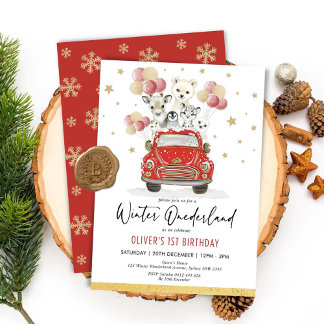 Winter ONEderland Party Tiere 1. Geburtstag Einladung