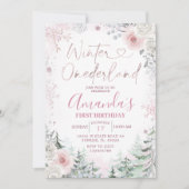 Winter Onederland Pastell Pink Snowflake Geburtsta Einladung (Vorderseite)
