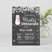 Winter Onederland Penguin Girl 1. Geburtstag Einladung (Stehend Vorderseite)