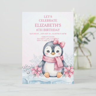 Winter Onederland Penguin Girl Birthday Einladung