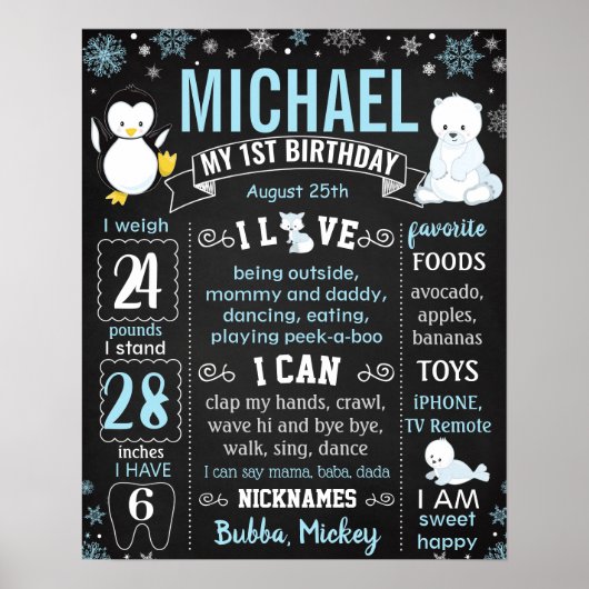 Winter Onederland Pinguin Bear Snowflakes Zeichen Poster (Vorne)