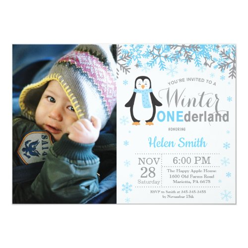 Winter Onederland Pinguin Jungen 1 Geburtstag Einladung Meine Einladungskarten De