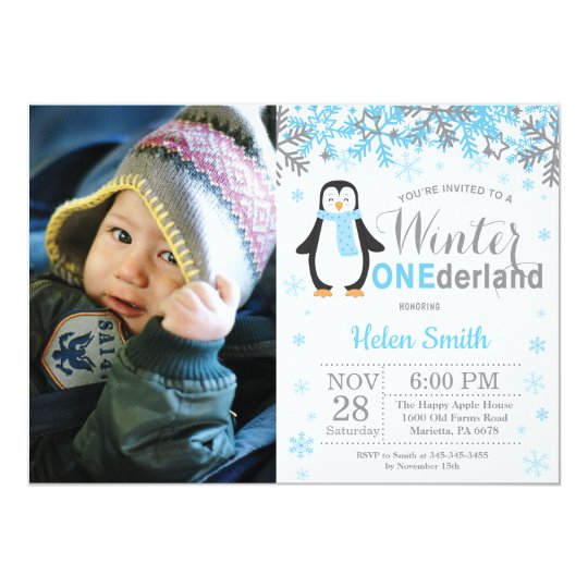 Winter Onederland Pinguin Jungen 1 Geburtstag Einladung Zazzle De