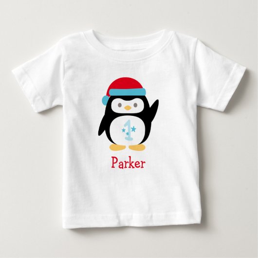Winter ONEderland Pinguin Monogram Erster Geburtst Baby T-shirt (Vorderseite)
