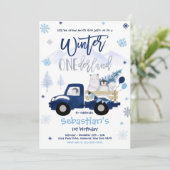 Winter ONEderland Pinguin Polar Bear Geburtstag Einladung (Stehend Vorderseite)