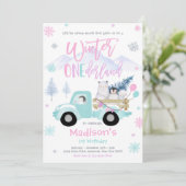 Winter ONEderland Pinguin Polar Bear Geburtstag Einladung (Stehend Vorderseite)