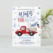 Winter ONEderland Pinguin Polar Bear Geburtstag Einladung (Stehend Vorderseite)