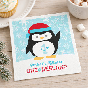 Winter ONEderland Pinguin-Schneeflocken-Geburtstag Serviette