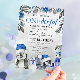 Winter Onederland Pinguin Weihnachten 1. Geburtsta Einladung