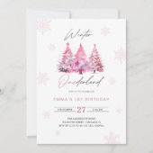 Winter Onederland Pink 1. Geburtstag Einladung (Vorderseite)