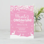 Winter Onederland Pink 1. Geburtstag Einladung (Stehend Vorderseite)