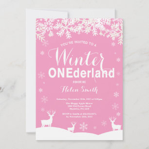 Winter Onederland Pink 1. Geburtstag Einladung