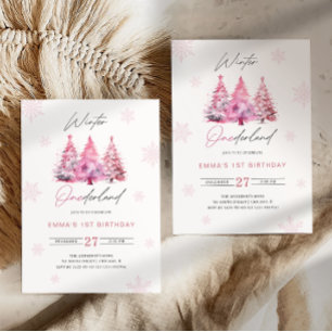 Winter Onederland Pink 1. Geburtstag Einladung