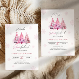Winter Onederland Pink 1. Geburtstag Einladung