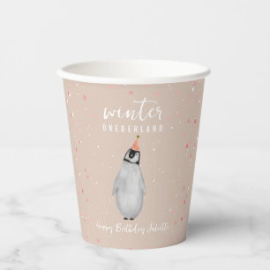 Winter Onederland Pink Birthday Penguin Geburtstag Pappbecher