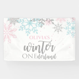 Winter Onederland Pink Blue Silver Glitzer Banner