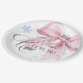 Winter ONEderland Pink Bow 1st Birthday Party Pappteller (Schrägansicht)