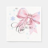 Winter ONEderland Pink Bow 1st Birthday Party Serviette (Vorderseite)