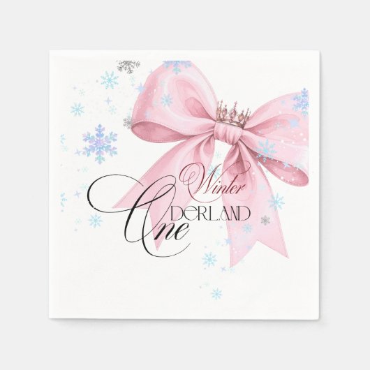 Winter ONEderland Pink Bow 1st Birthday Party Serviette (Vorderseite)